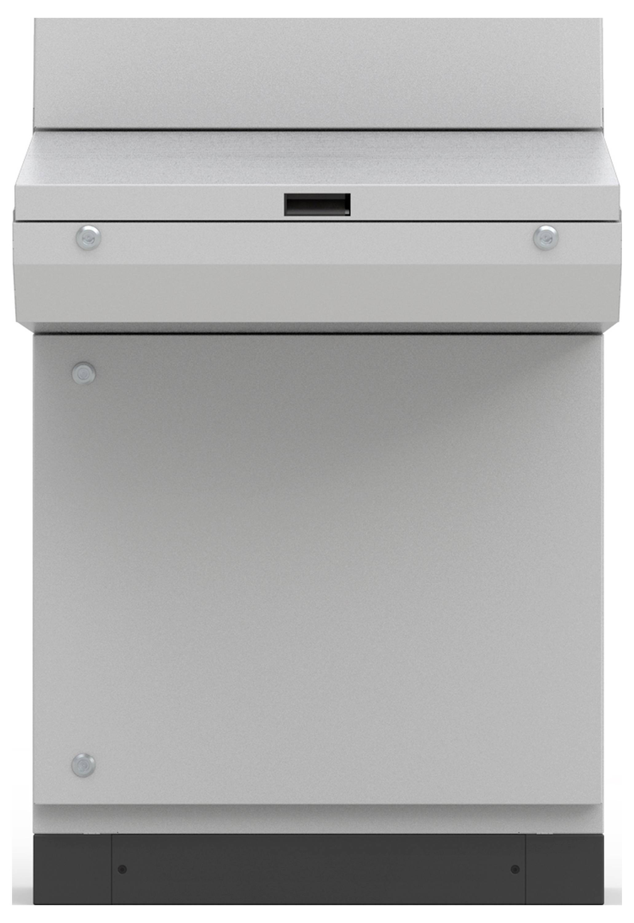 Ein grauer Bankschalterautomat mit Einwurfschlitz in der Mitte.