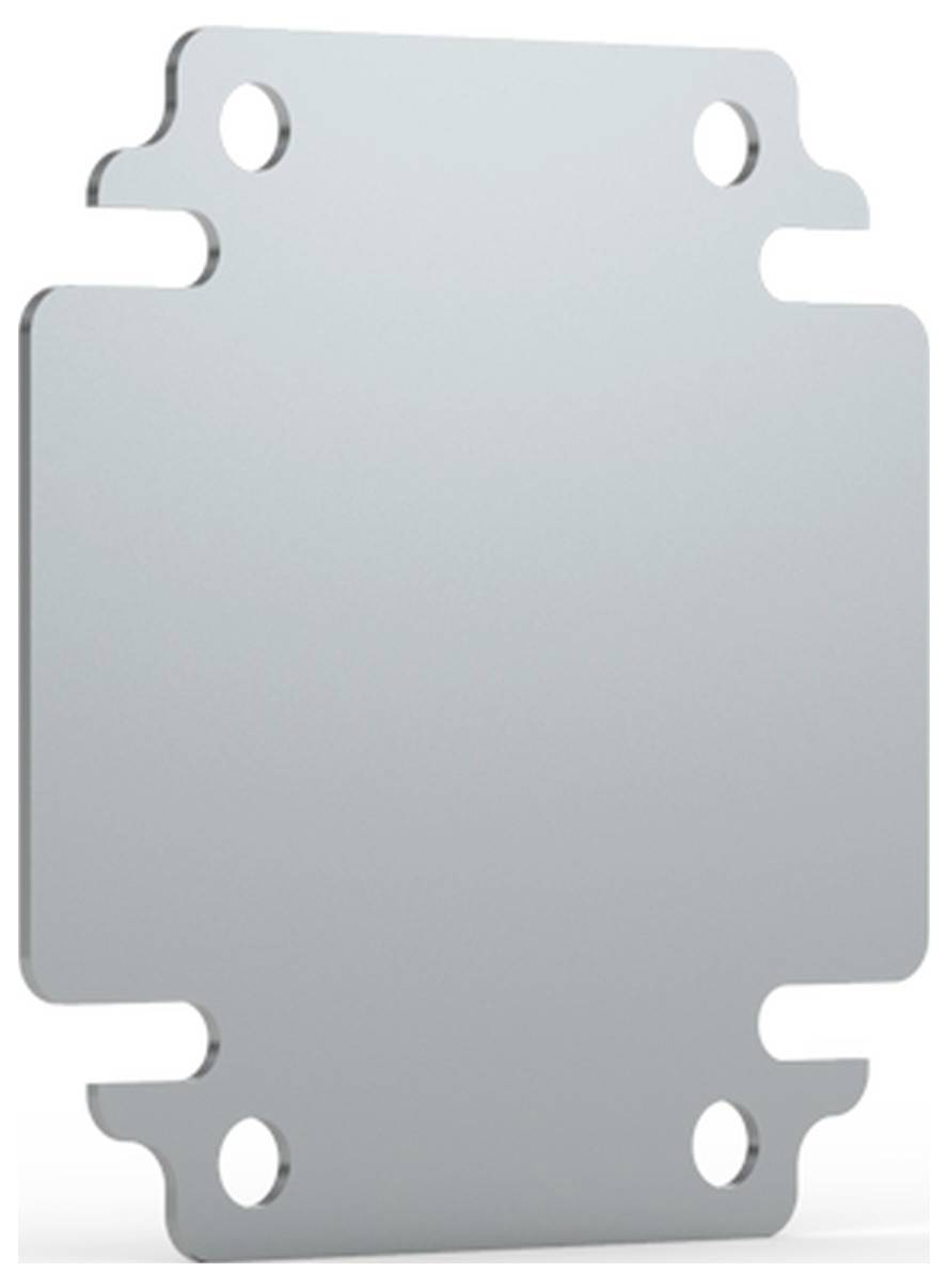 Metallplatte mit vier Befestigungslöchern an den Ecken. Oberflächenfinish ist glatt und gleichmäßig grau.