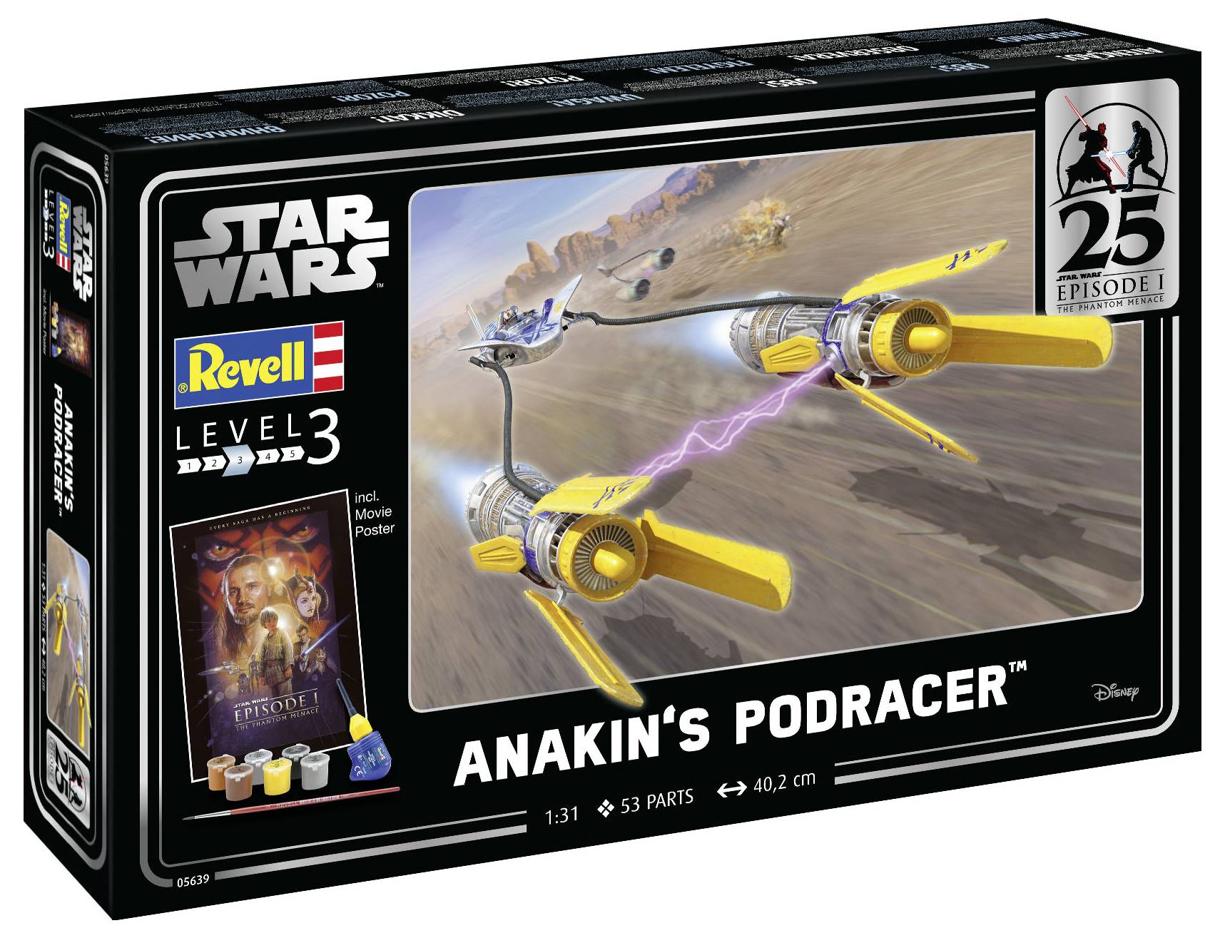 'Star Wars' Modellbausatz von Revell: Anakin's Podracer, Level 3, 53 Teile, Maßstab 1:31. Beinhaltet Mini-Poster und Farben.