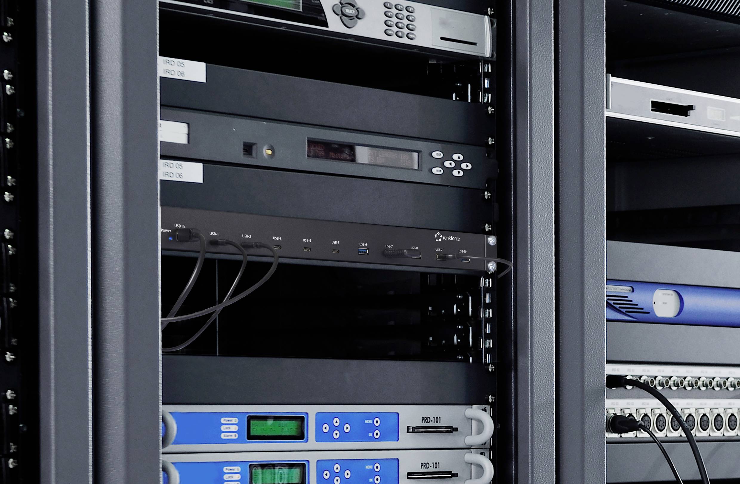 Renkforce RF-6627278 USB-Hub 10 Port USB-A USB 3.2 Gen2 10 GBit/s für industrielle Anwendungen, Rackmontage möglich