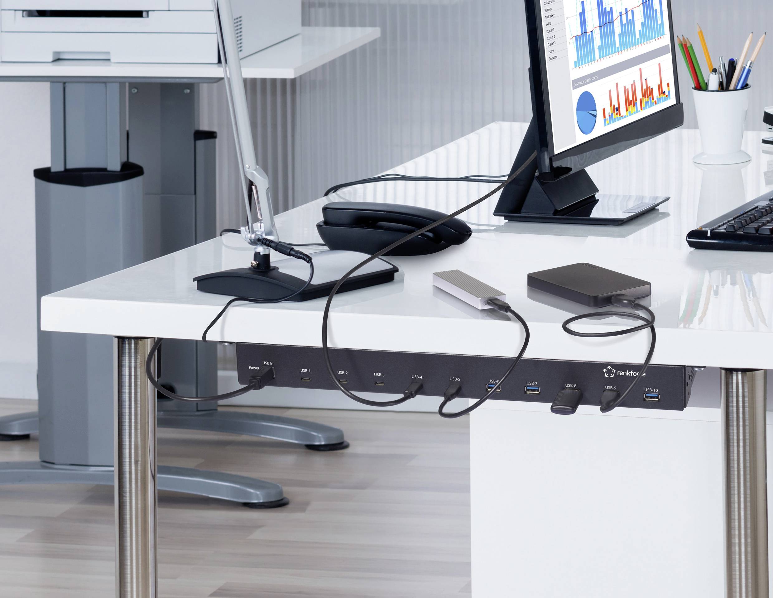 Renkforce RF-6627278 USB-Hub 10 Port USB-A USB 3.2 Gen2 10 GBit/s für industrielle Anwendungen, Rackmontage möglich