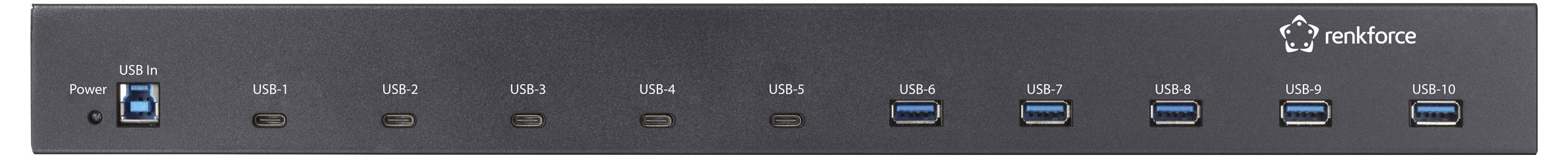 Renkforce RF-6627278 USB-Hub 10 Port USB-A USB 3.2 Gen2 10 GBit/s für industrielle Anwendungen, Rackmontage möglich