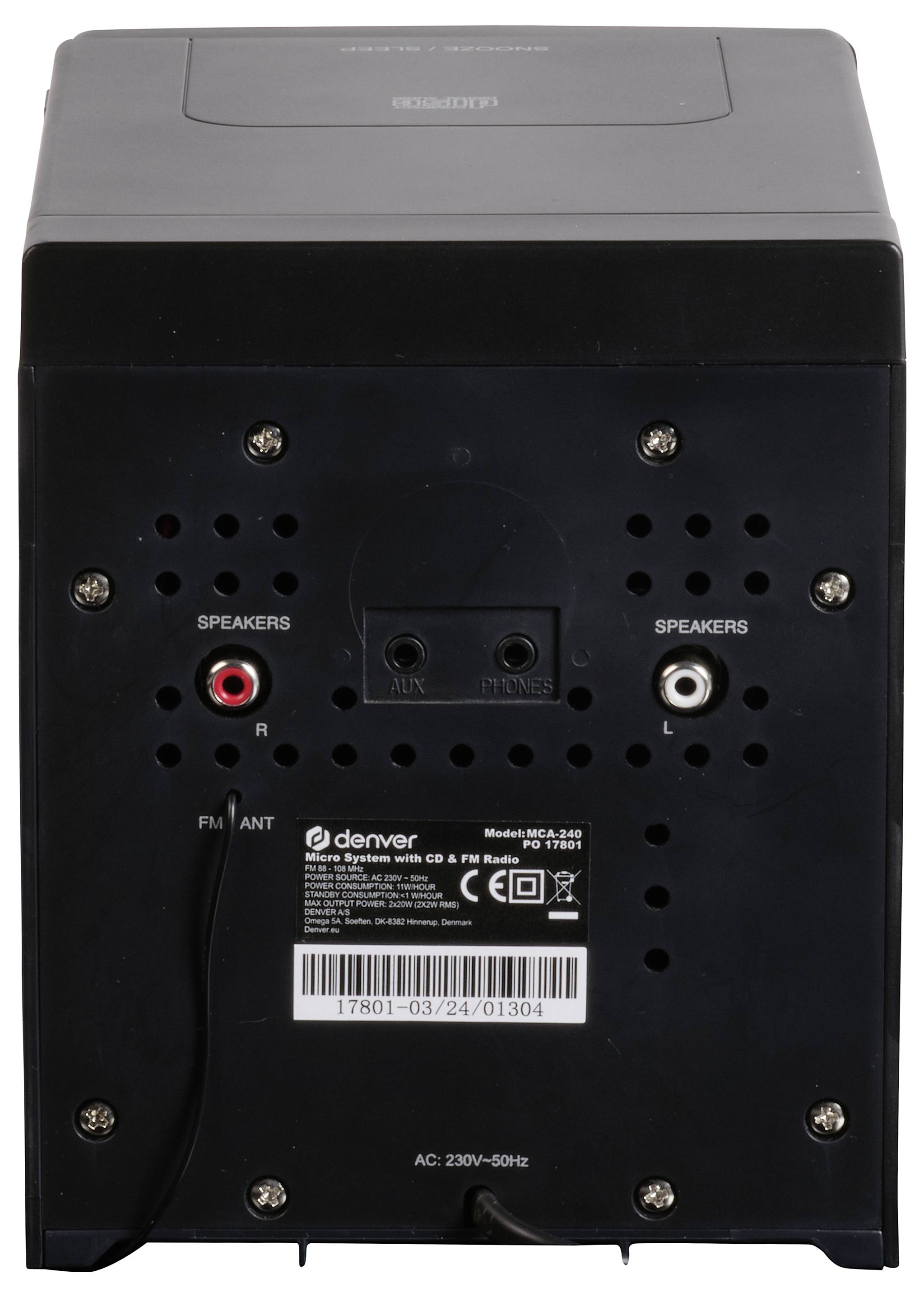 Denver MCA-240 Stereoanlage AUX, CD, UKW, Weckfunktion, Inkl. Fernbedienung 2 x 20W Schwarz