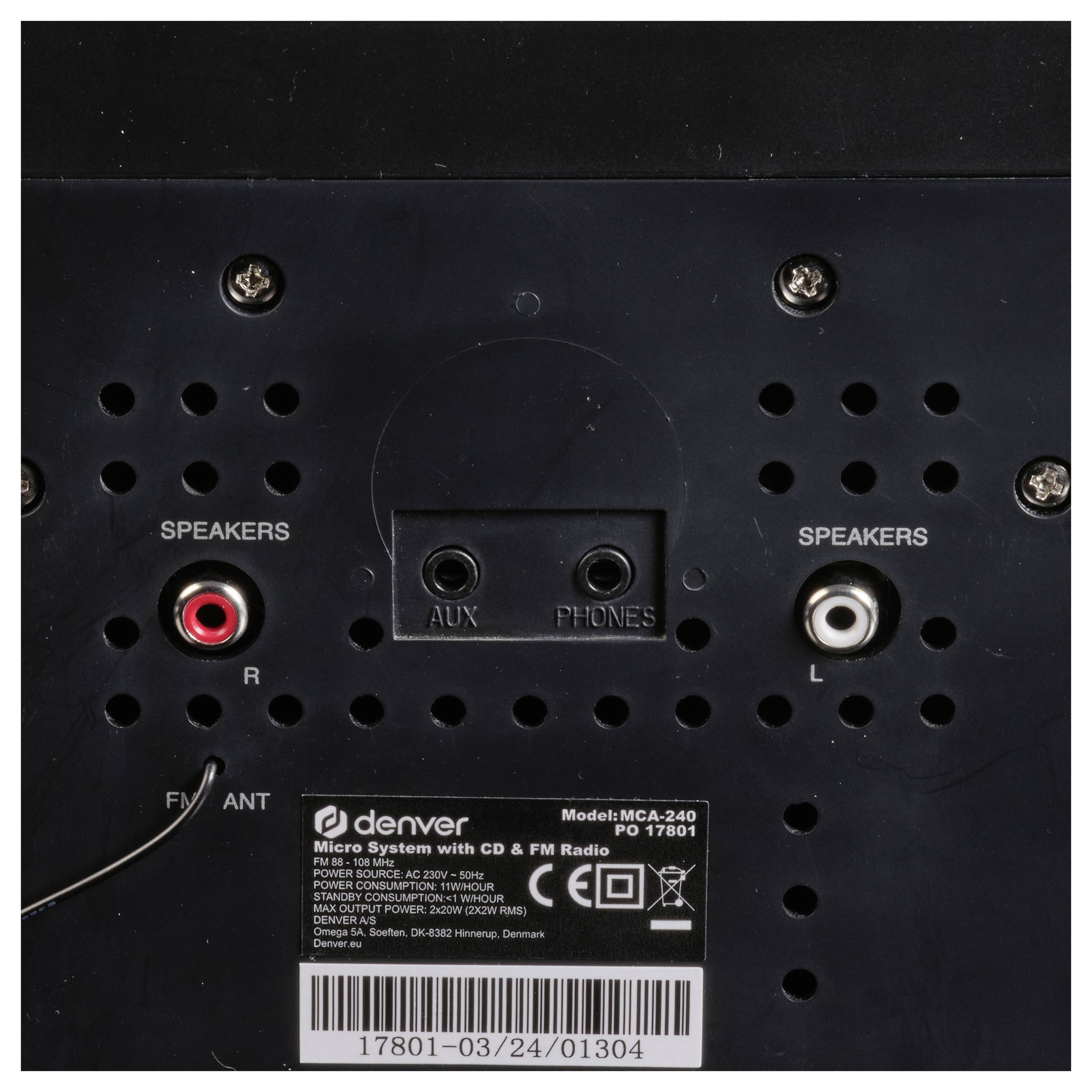 Denver MCA-240 Stereoanlage AUX, CD, UKW, Weckfunktion, Inkl. Fernbedienung 2 x 20W Schwarz