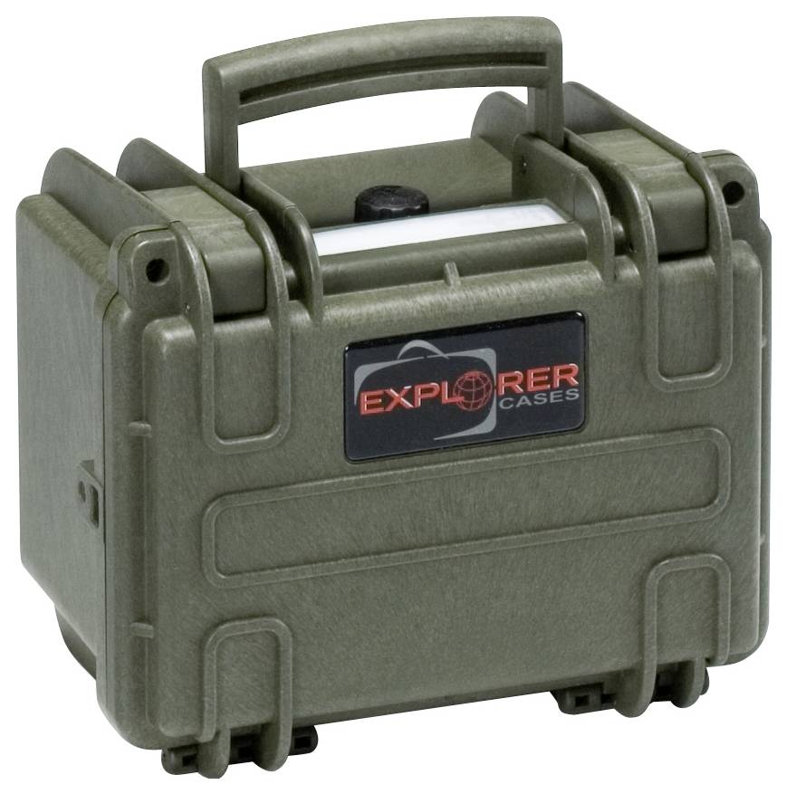 Grüne, robuste Tragetasche mit starkem Griff und großem 'Explorer Cases'-Logo auf der Vorderseite. Geeignet für Outdoor-Einsätze.