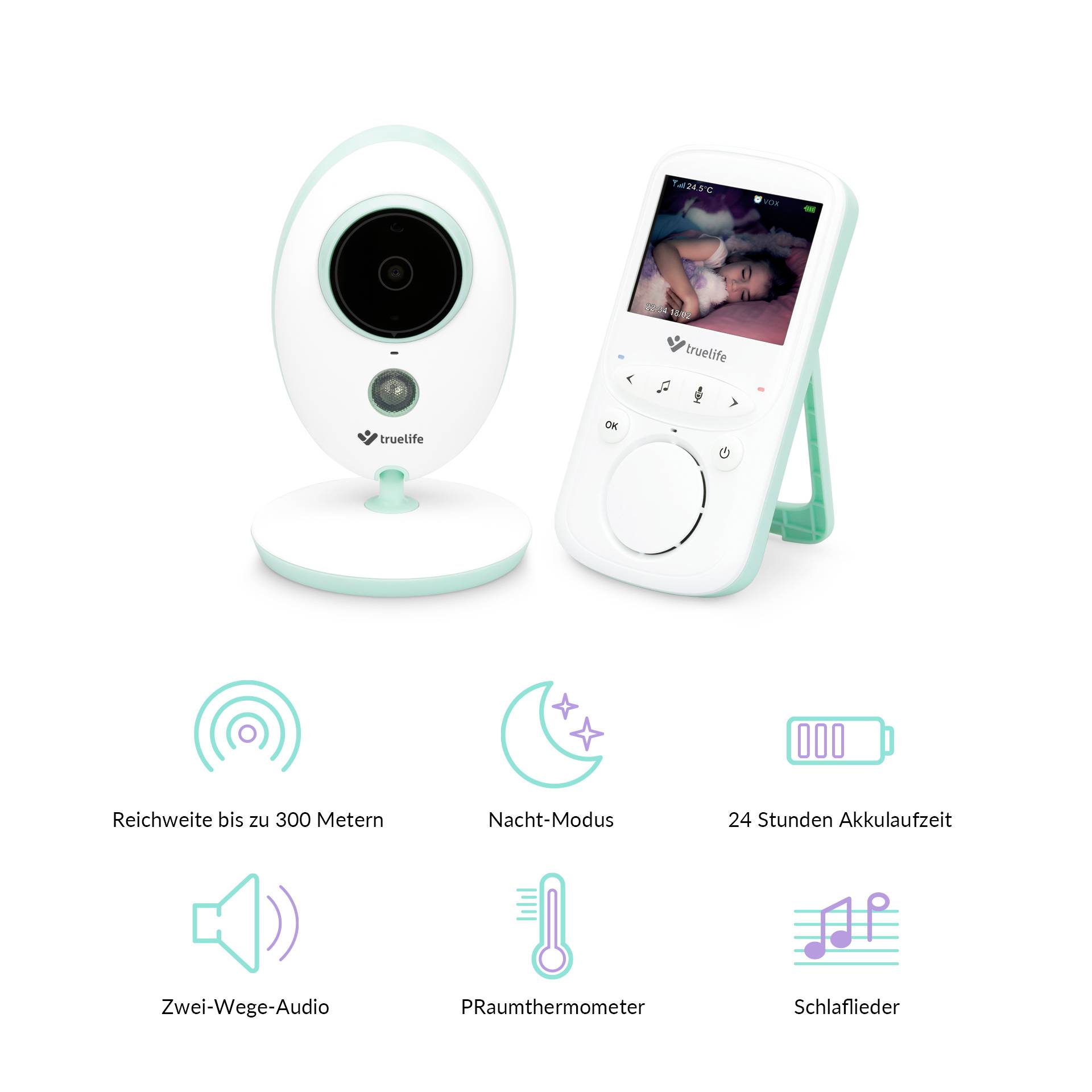 Truelife NannyCam V24 Pro TLVMMNCV24PWB Babyphone mit Kamera Digital 2.4GHz