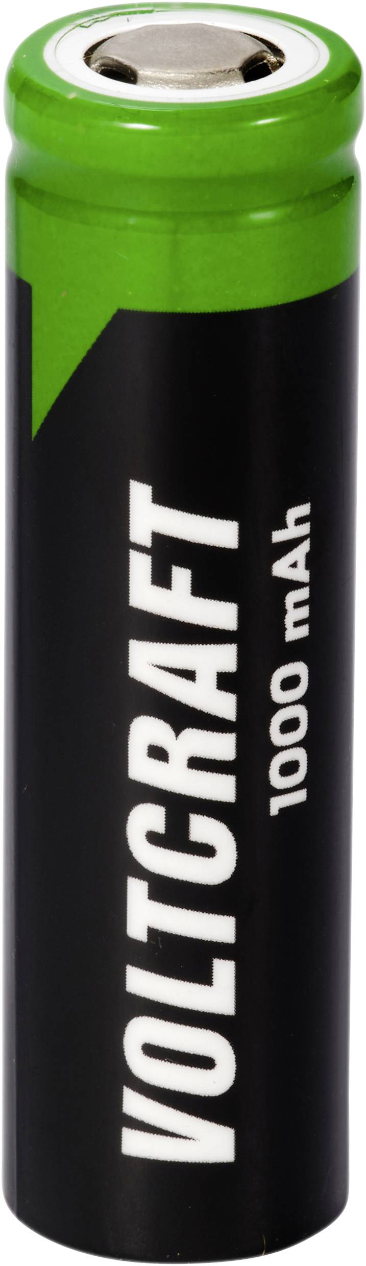 Grüne und schwarze Batterie mit der Aufschrift 'VOLTCRAFT 1000 mAh'.