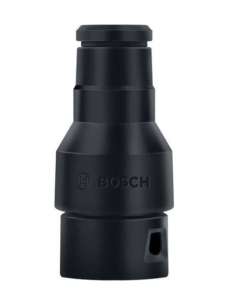 'Bosch'-Staubsaugeradapter, schwarz, zylindrische Form, für verschiedene Staubsauger- und Elektrowerkzeuganschlüsse geeignet.