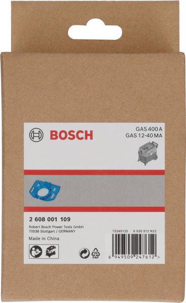 Pappverpackung eines Bosch Staubsaugerbeutels mit der Aufschrift 'BOSCH GAS 400 A GAS 12-40 MA'. Herstellungsland: China.