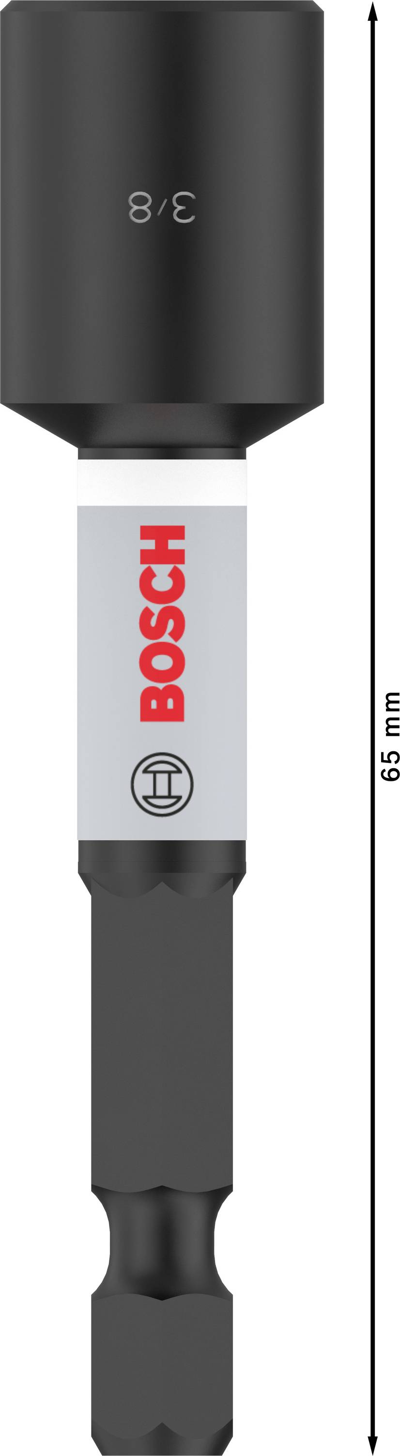 BOSCH Stecknussaufsatz 3/8 Zoll, 66 mm lang, schwarz und grau, für Elektrowerkzeuge.