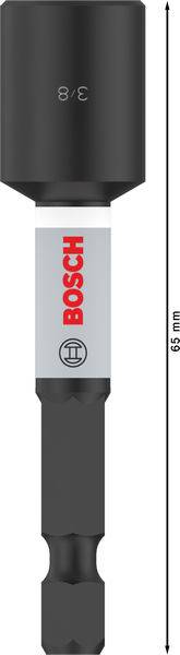 Ein magnetischer Stecknussadapter von Bosch mit 3/8 Zoll-Antrieb, speziell für Schraubanwendungen, Gesamtlänge: 66 mm.