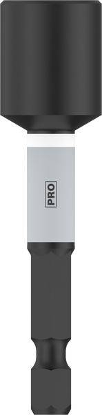 Schwarzer magnetischer Bithalter mit silbernem Schaft, Beschriftung 'PRO'. Geeignet für Bohrer zum Sichern von Schraubenaufsätzen.