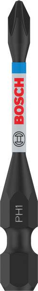 Bitschraubendreher von Bosch mit PH1-Kreuzschlitzkopf, schwarzer Spitze und blauer Markierung auf silbernem Schaft.