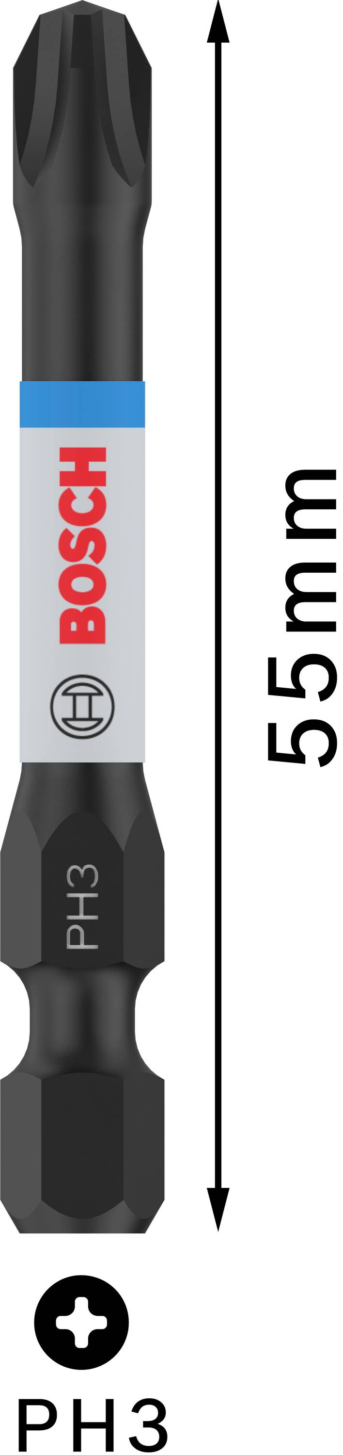 Schraubbits von Bosch, 55 mm lang, mit Ph3-Spitze; ideal für präzises Schrauben.