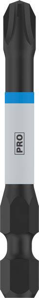 Ein schwarzer Schraubendrehereinsatz mit einer grauen und blauen Manschette, darauf steht 'PRO'. Geeignet für Schraubarbeiten.