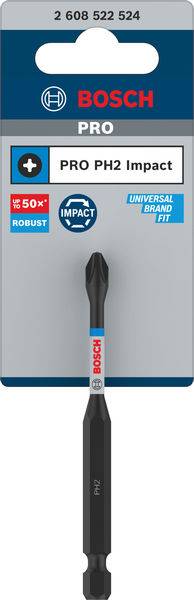 Bohreraufsatz-Set von Bosch, Modell 'PRO PH2 Impact', mit hoher Haltbarkeit und universeller Passform, in grauer Verpackung.