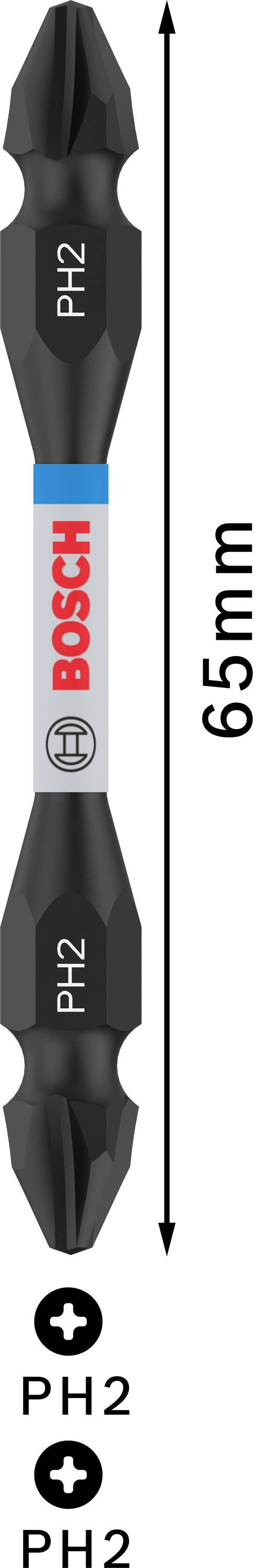 Doppelschraubenbit von Bosch, PH2, Länge 65 mm, geeignet für Kreuzschlitzschrauben.