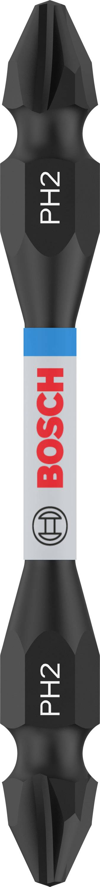'Bosch' Schrauberbit mit PH2-Kreuzschlitz, doppelseitig, schwarz, ideal für Schraubarbeiten.
