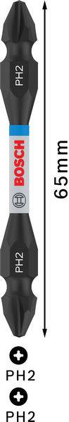 Doppelend-Bit von Bosch mit zwei PH2-Spitzen und einer Länge von 65 mm, geeignet für Kreuzschlitz-Schrauben.