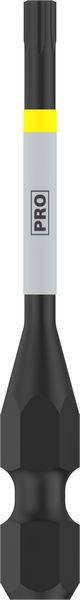 'PRO'-Werkzeugbit in Schwarz und Grau, mit sechskantiger Basis und gelbem Ring, für den Einsatz in elektrischen Schraubendrehern.