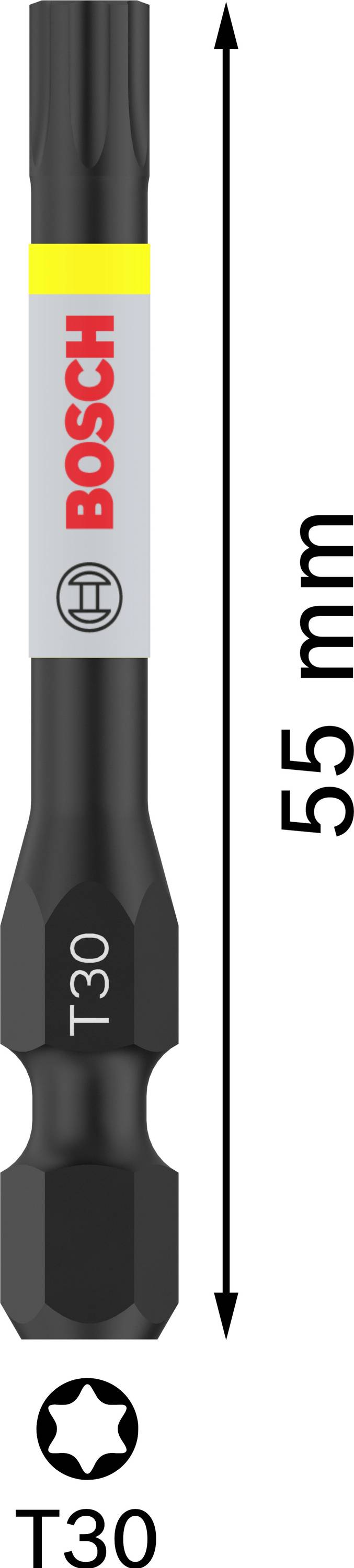 Schrauberbit von BOSCH, T30 Typ, Länge: 55 mm, schwarze Farbe, geeignet für Torx-Schrauben.