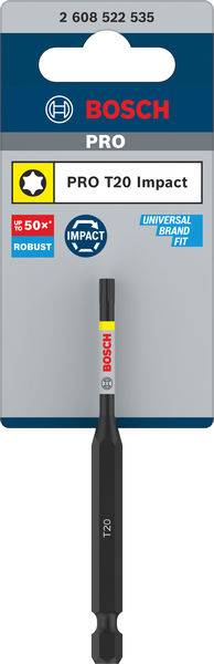 TORX T20 Impact Schrauberbit von Bosch PRO, robust und langlebig. Geeignet für den universellen Einsatz.