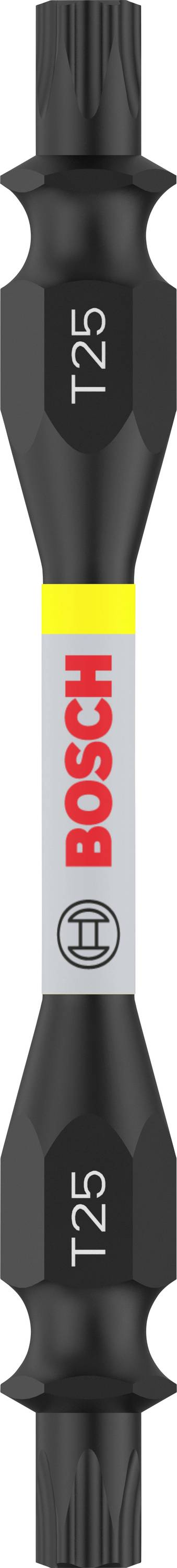 Der Bohreraufsatz von Bosch, Modellnummer 725, ist schwarz mit einem gelben Ring und einem auffälligen roten 'Bosch'-Logo.