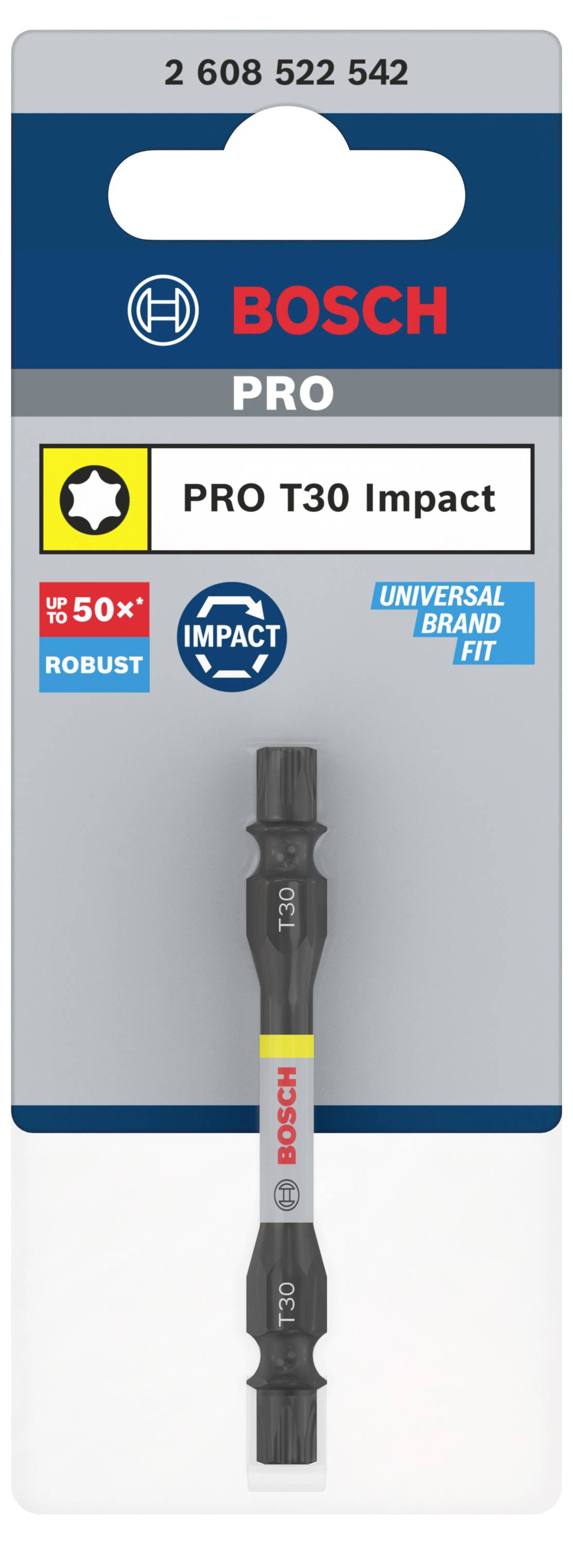 Torx Schrauberbit Bosch Pro T30 Impact, robust, für Universal Brand Fit geeignet, bis zu 50x haltbarer.