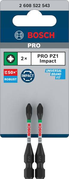 '2x PRO PZ1 Impact' Bosch Schrauber-Bits, zwei Stück, geeignet für leistungsstarke Anwendungen, kompatibel mit verschiedenen Marken.