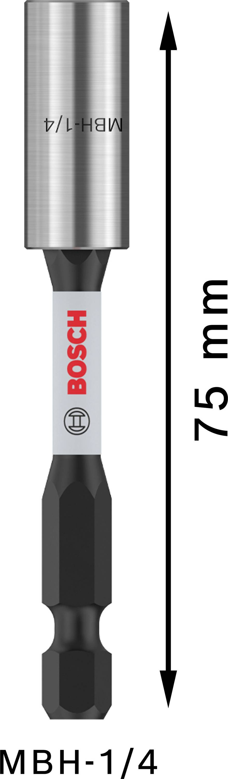 'Bosch MBH-1/4' Magnetischer Bithalter, 75 mm Länge, metallische Spitze oben. Ideal für Schraubarbeiten.