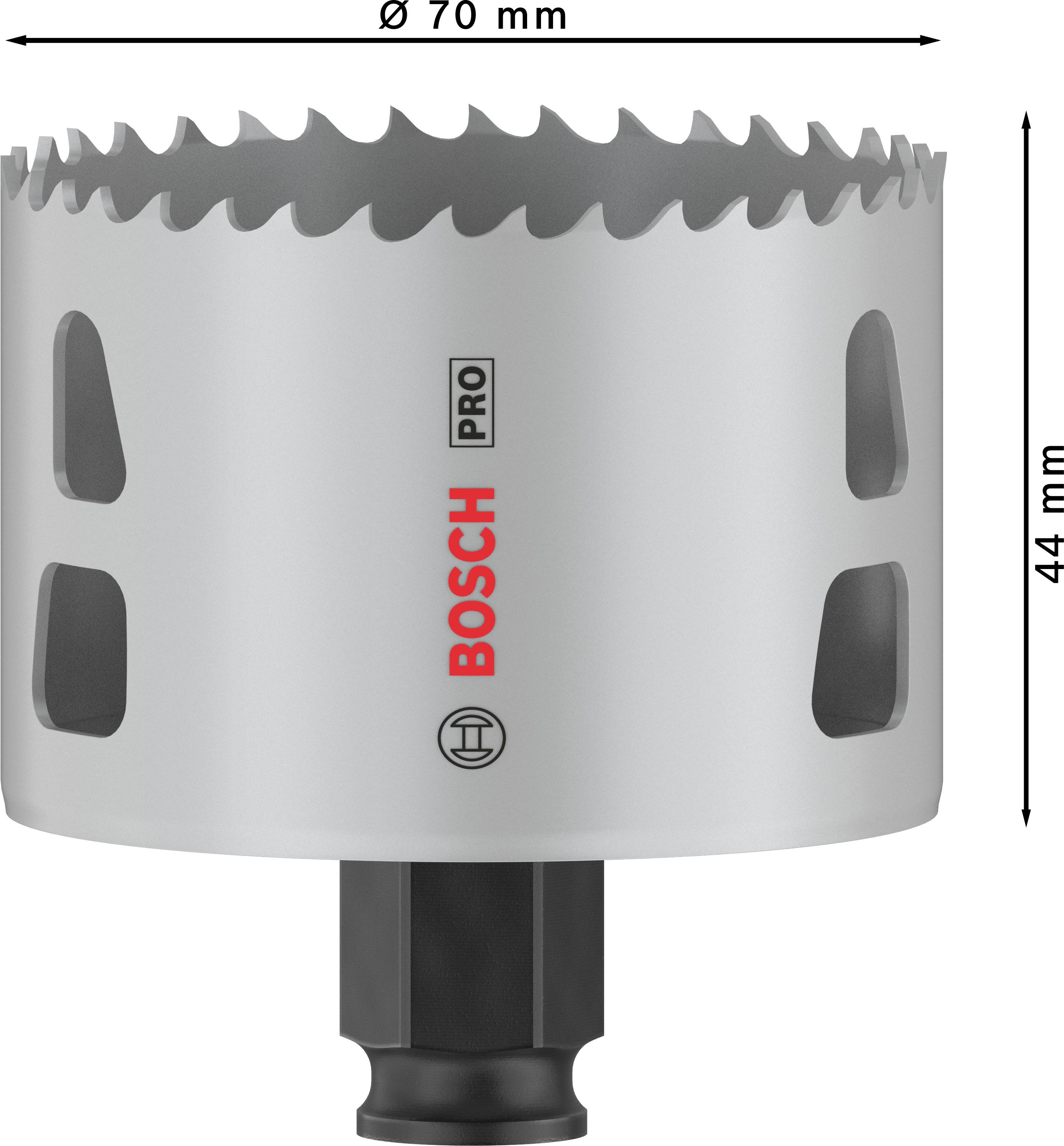 Lochsäge von Bosch Professional, Durchmesser 70 mm, Höhe 44 mm, geeignet zum Bohren großer Löcher in Holz, Metall, Kunststoff.