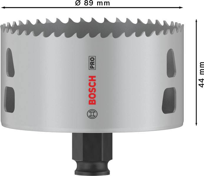 Kreissägeblatt mit 89 mm Durchmesser und 44 mm Tiefe, Marke 'Bosch Pro'. Setzt auf Vielseitigkeit beim Bohren in unterschiedliche Materialien.