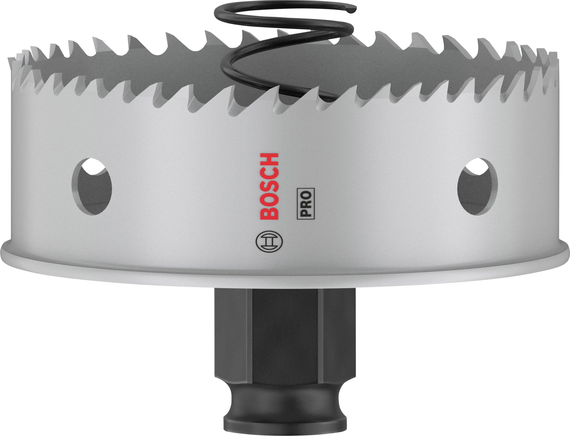 Metallsägekrone von Bosch Pro mit scharfen Zähnen und Federmechanismus, geeignet für präzises Bohren in Metalloberflächen.