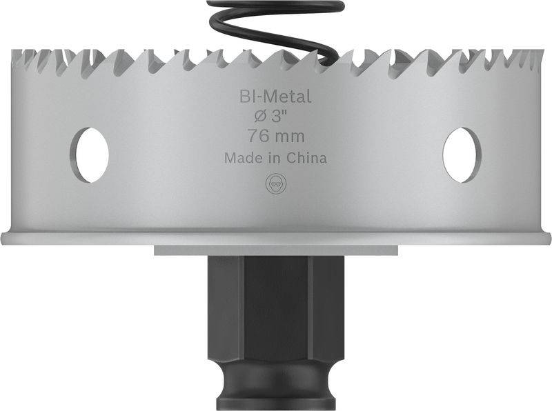 Bimetall-Lochsäge mit einer Größe von 76 mm. Oben mit gezackter Kante und Beschriftung 'BI-Metal Ø 3
