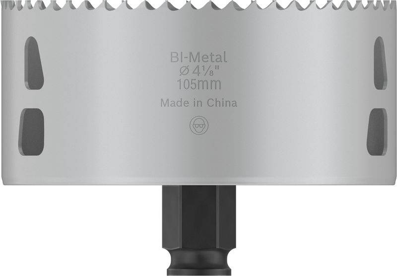 Bohrkrone aus Bi-Metall, 105 mm Durchmesser, 41/8 Zoll, hergestellt in China, zahnförmige Sägeklinge für Bohrarbeiten.