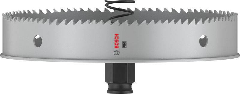 Bimetall-Lochsäge von Bosch mit scharfen Zähnen und stabiler Halterung für präzises Bohren in verschiedene Materialien.