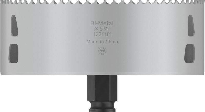 Metallsägeblatt, zylindrische Form, mit scharfen Zähnen, Aufschrift 'BI-Metal Ø5 1/4