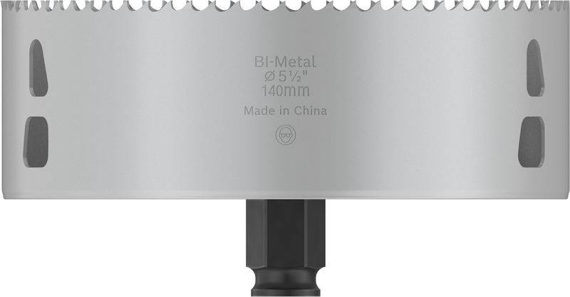 Bohrkrone aus Bi-Metall, 140 mm Durchmesser, zahnförmiger Rand; geeignet für präzise und saubere Schnitte in Metalloberflächen.