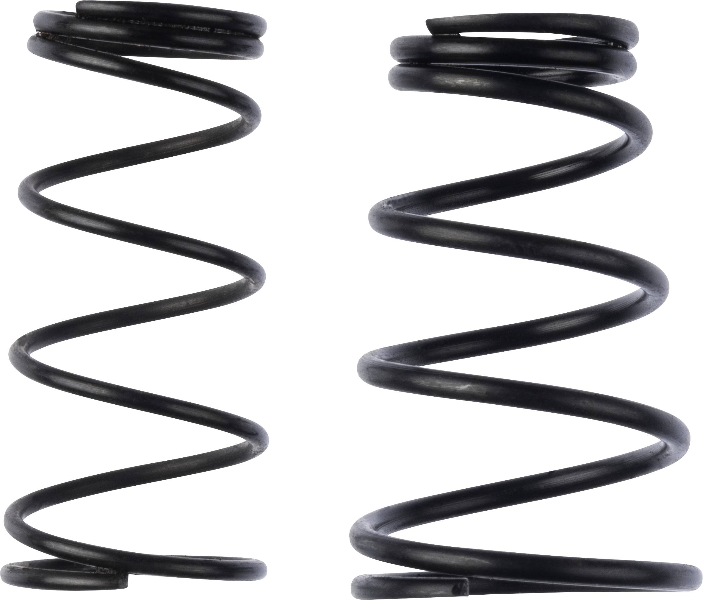 Zwei schwarze Spiralfedern unterschiedlicher Größe stehen nebeneinander auf weißem Hintergrund.