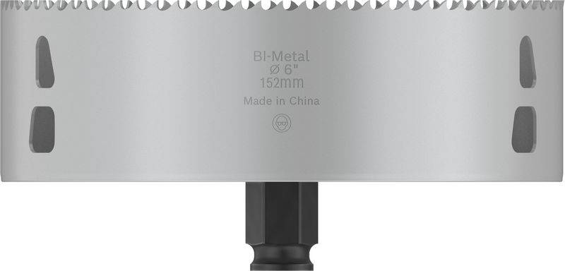 Großer runder Lochsägenaufsatz aus Bi-Metall, Durchmesser 152mm, mit Beschriftung 'Bi-Metal Ø 6