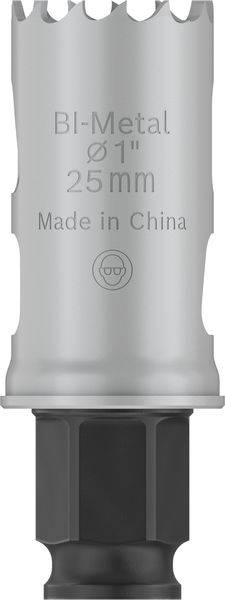 Bimetall-Lochsäge mit 25 mm Durchmesser, beschriftet mit 'BI-Metal Ø1