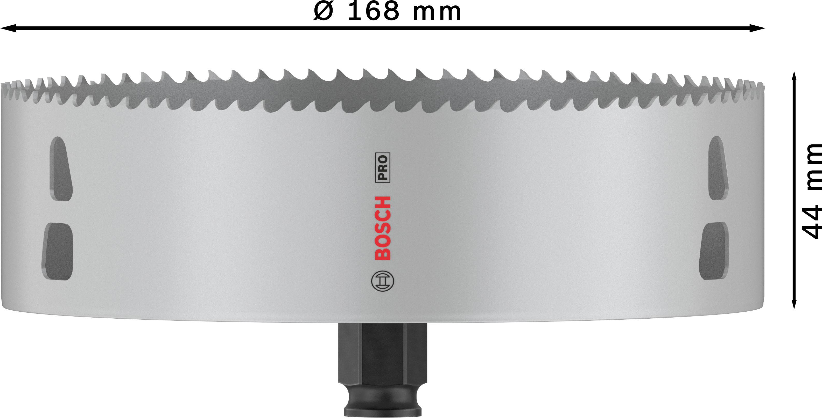 Lochsäge mit 168 mm Durchmesser und 44 mm Tiefe, Marke Bosch.