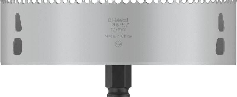 Großer Bi-Metall-Lochsägenaufsatz, 177 mm Durchmesser, mit Zahnung für das Bohren von Löchern in verschiedenen Materialien.