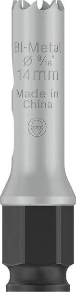 Grauer Metallbohrer mit der Aufschrift 'Bi-Metal Ø 9/16