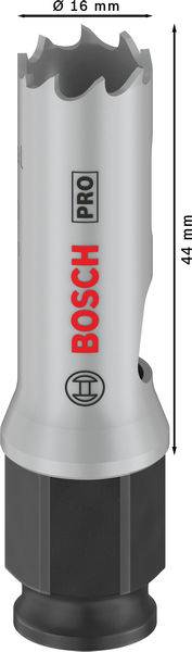 Hohlbohrer mit 16 mm Durchmesser und 44 mm Länge. Markierung: 'Bosch Pro'. Geeignet zum Bohren in verschiedene Materialien.