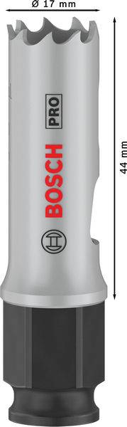 Bimetall-Lochsäge 'Bosch Pro' mit einem Durchmesser von 17 mm und einer Länge von 44 mm. Ideal für präzise Lochbohrungen.