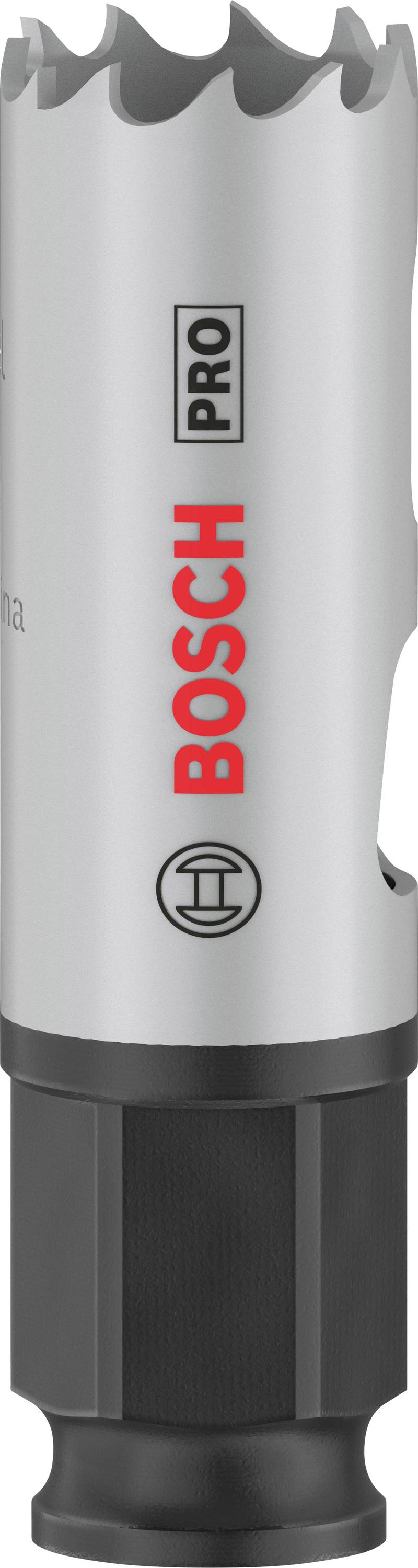 Metalllochbohrer von Bosch, silber und schwarz, mit rotem Bosch-Logo und der Aufschrift 'PRO'. Geeignet für präzises Bohren in Metall.