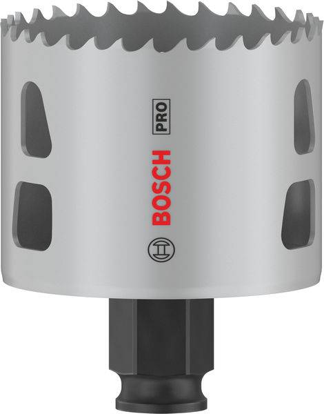 Bimetall-Lochsäge von Bosch mit scharfen Zähnen, geeignet zum Schneiden in verschiedene Materialien.
