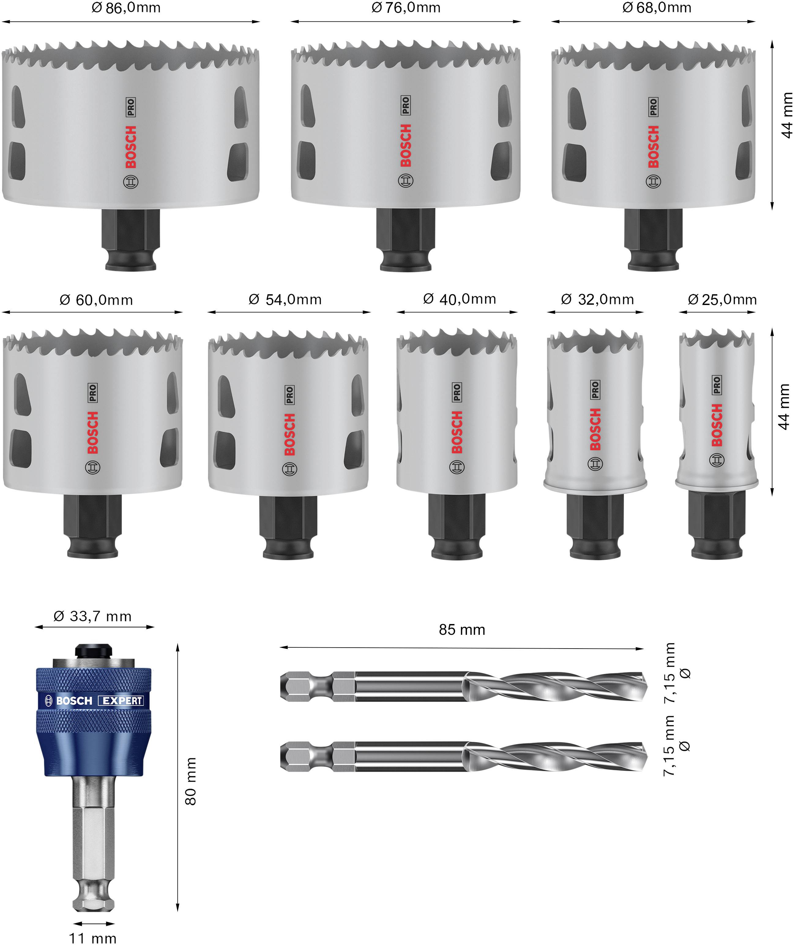 Bosch Accessories 2608594430 2608594430 Lochsägen-Set 25 mm, 32 mm, 40 mm, 54 mm, 60 mm, 68 mm, 76 mm, 86mm 1St.