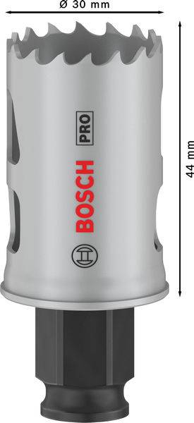 Bohrkrone von Bosch, Ø 30 mm, Länge 44 mm, geeignet für professionelle Anwendungen.